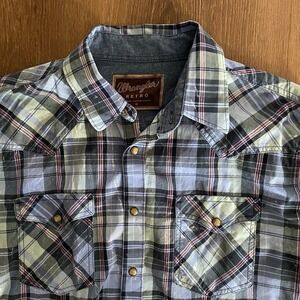 Wrangler Retro Men's Medium Western Shirt Pearl Snap Plaid Long Sleeve Button Up